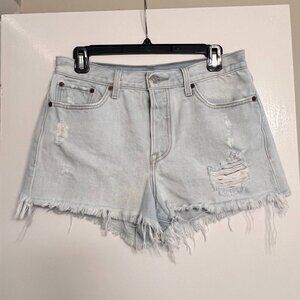 Levi's Women's Light Wash Button Fly Mid Rise Distressed Jean Shorts
